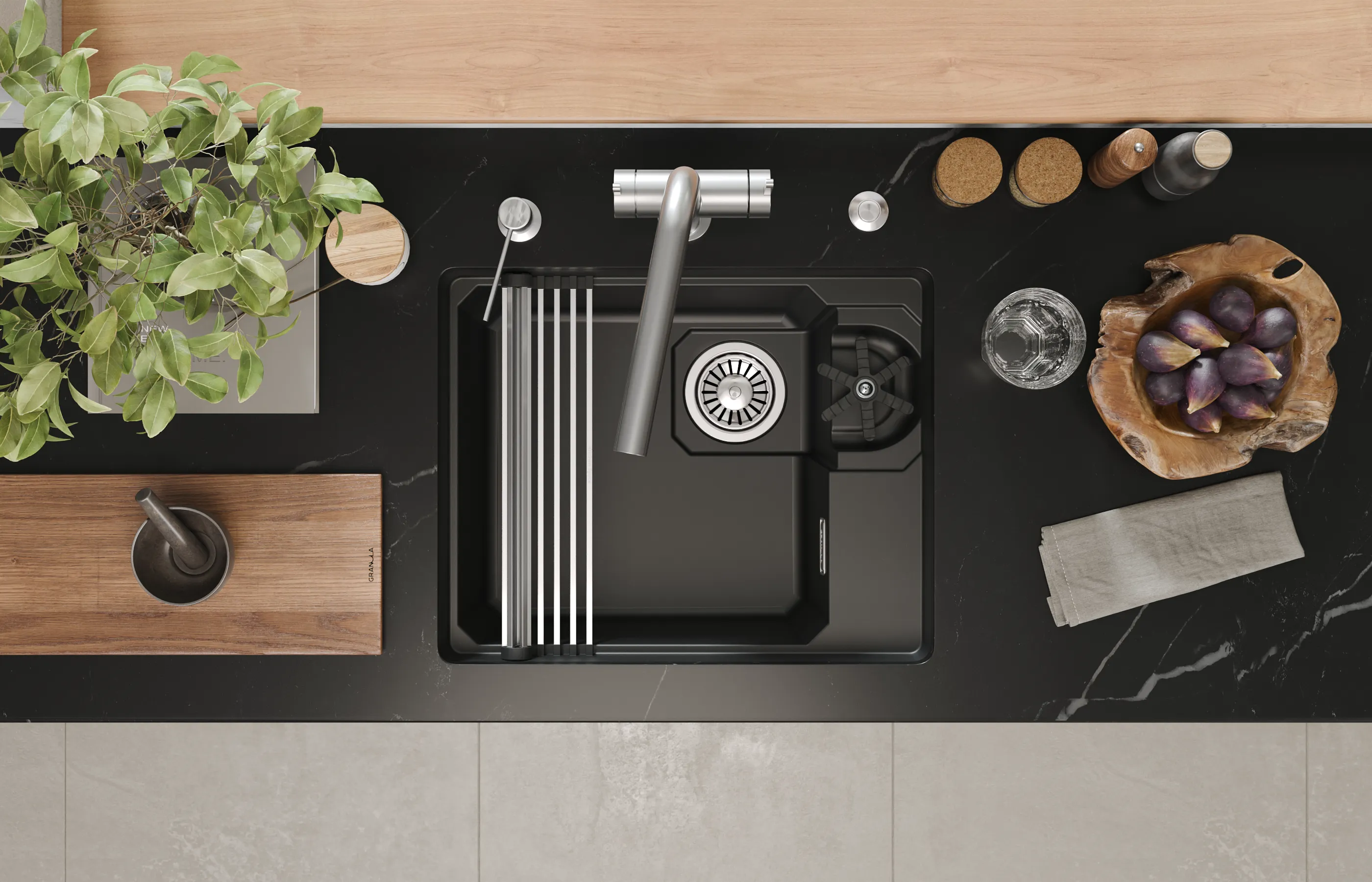 Мойка для кухни Granula Kitchen Space Rinzer 5505RU шварц, 55х45 см, прямоугольная